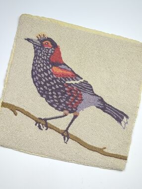 Bird Hooked Rug Accent - Cream Background with Purple and Red Bird